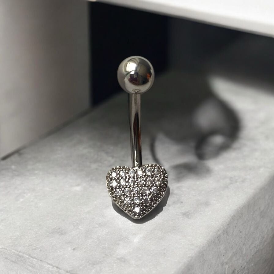 Kalp Taşlı Çelik Göbek Piercing
