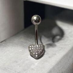 Kalp Taşlı Çelik Göbek Piercing