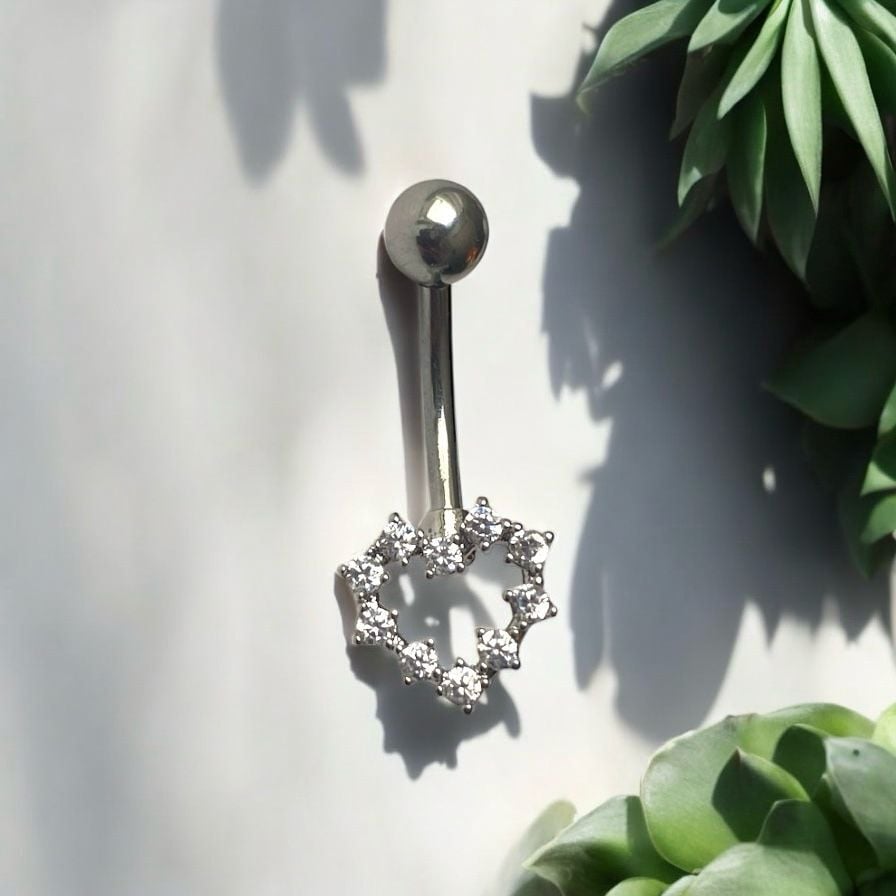 Kalp Zirkon Taşlı Çelik Göbek Piercing