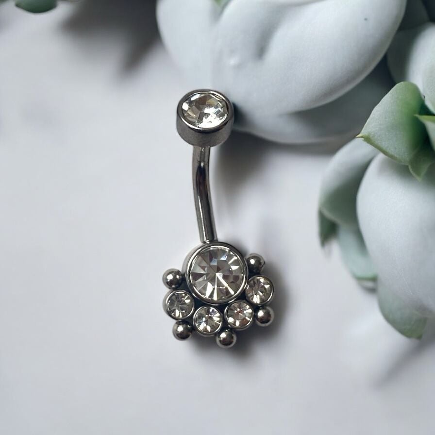 Zirkon Çiçek Çelik Göbek Piercing