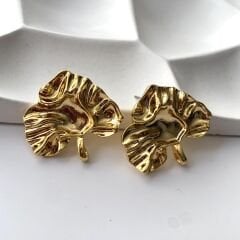Çelik Yaprak Gold Küpe