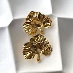 Çelik Yaprak Gold Küpe