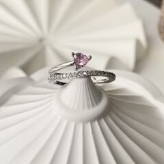 Pembe Taşlı Silver Yüzük